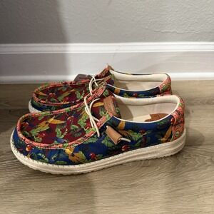 Hey Dude Wally Margaritaville Mens Tropical Parrot Print Slip On Loafers Size 10